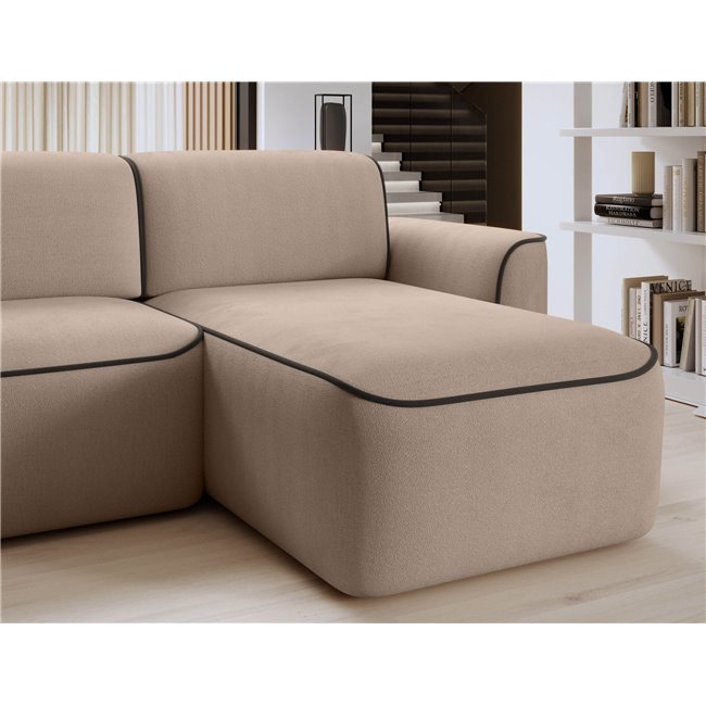 Corner sofa Elume R, sleeping function, Royal 18, Velvetmat 22, bouclé, beige, H88x190x287cm