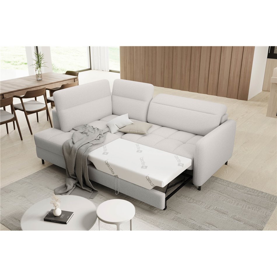 Corner sofa Elbare L, sleeping function, Royal 01, bouclé, white, H100x160x208cm