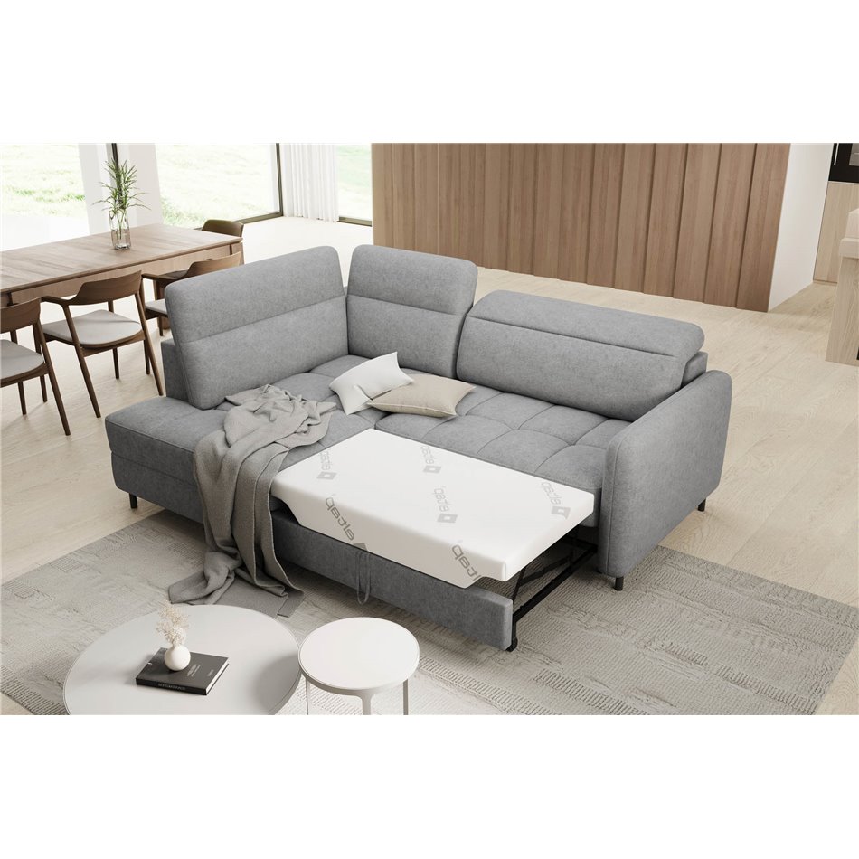 Corner sofa Elbare L, sleeping function, Raquel 04, grey, H100x160x208cm