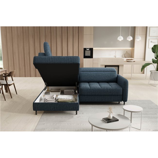 Угловой диван Elbare L, раздвижной, Manhattan 40, бархат, темно-синий, H100x160x208см