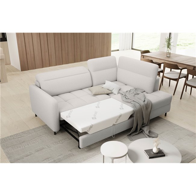 Corner sofa Elbare R, sleeping function, Royal 01, bouclé, white, H100x160x208cm