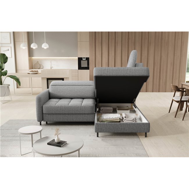 Corner sofa Elbare R, sleeping function, Manhattan 03, velvet, grey, H100x160x208cm