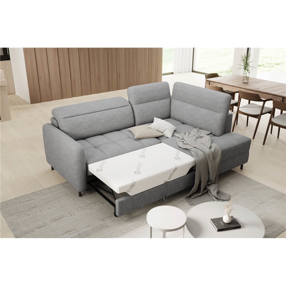 Corner sofa Elbare R, sleeping function, Raquel 04, grey, H100x160x208cm