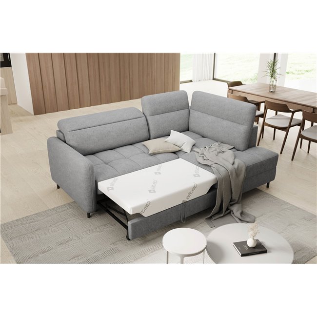 Corner sofa Elbare R, sleeping function, Raquel 04, grey, H100x160x208cm