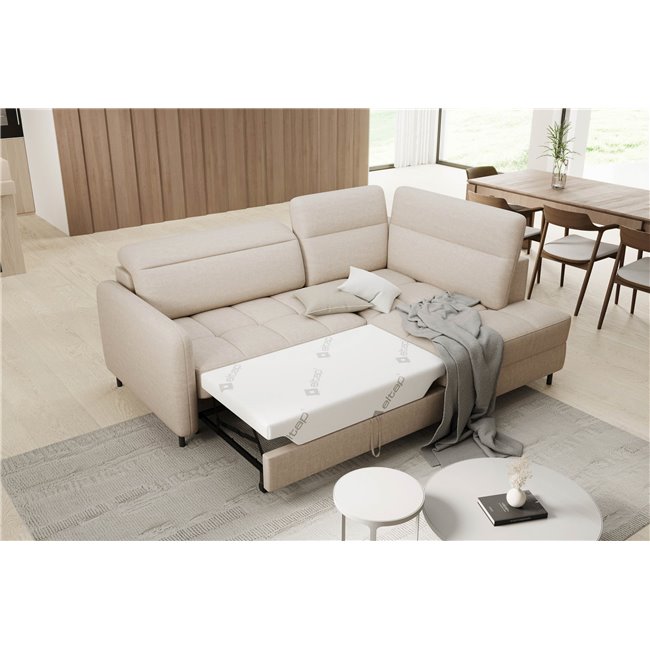 Corner sofa Elbare R, sleeping function, Manhattan 18, velvet, beige, H100x160x208cm
