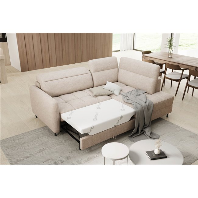 Corner sofa Elbare R, sleeping function, Raquel 18, beige, H100x160x208cm