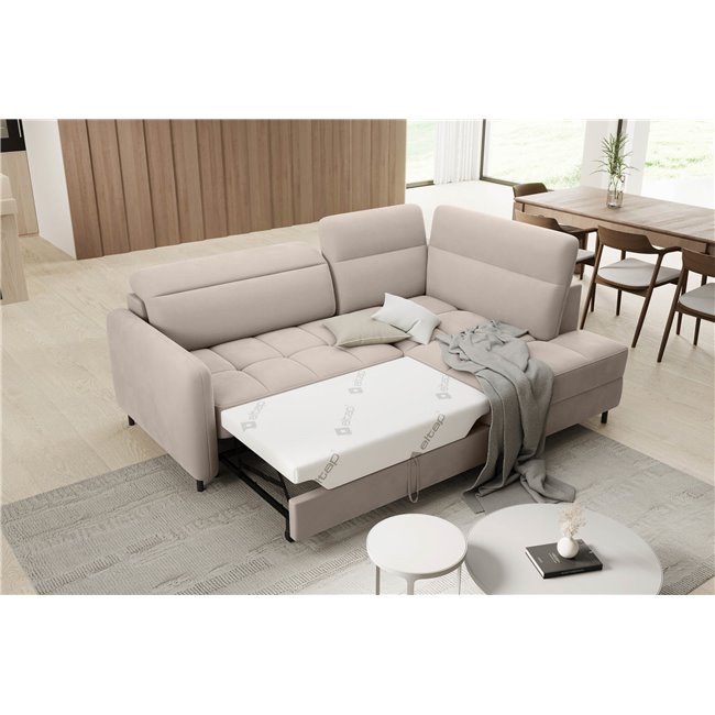 Corner sofa Elbare R, sleeping function, Sola 18, beige, H100x160x208cm