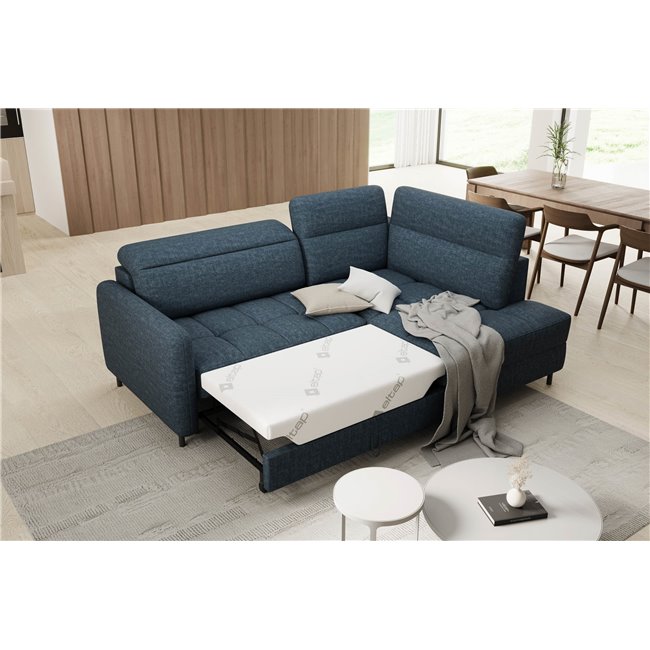 Corner sofa Elbare R, sleeping function, Manhattan 40, velvet, dark blue, H100x160x208cm