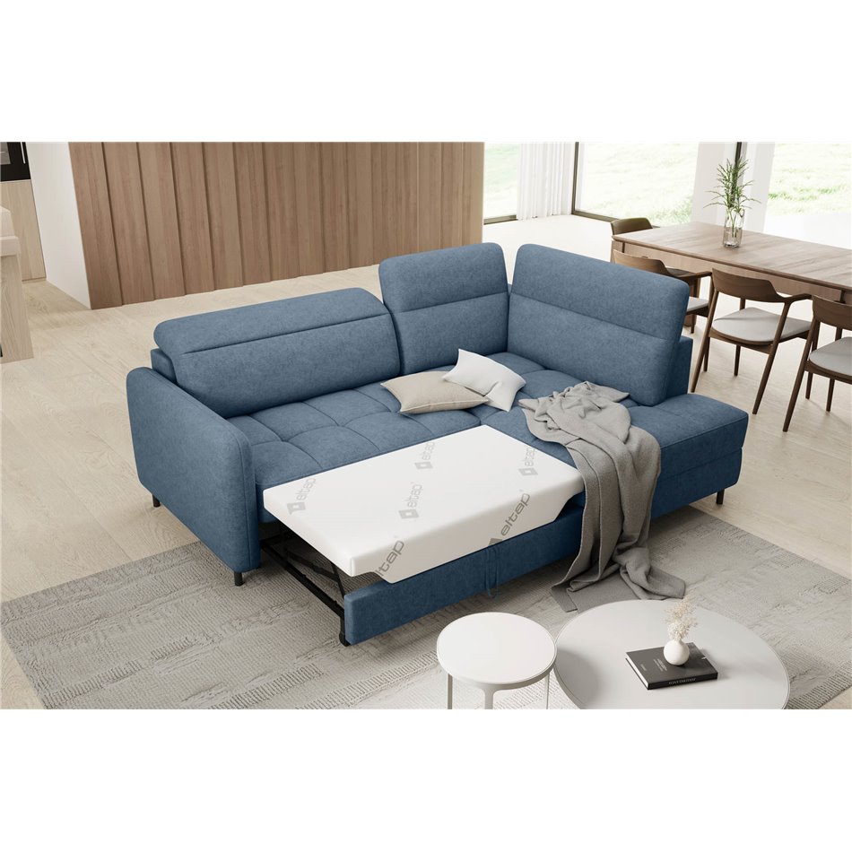 Corner sofa Elbare R, sleeping function, Raquel 40, dark blue, H100x160x208cm