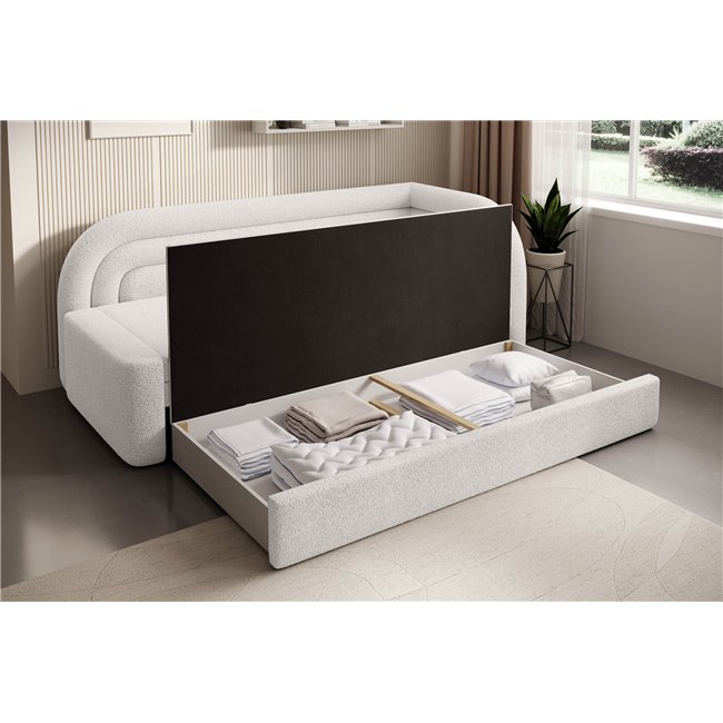 Sofa bed Elfabilo R, sleeping function, Royal 01, bouclé, white, H80x86x223cm