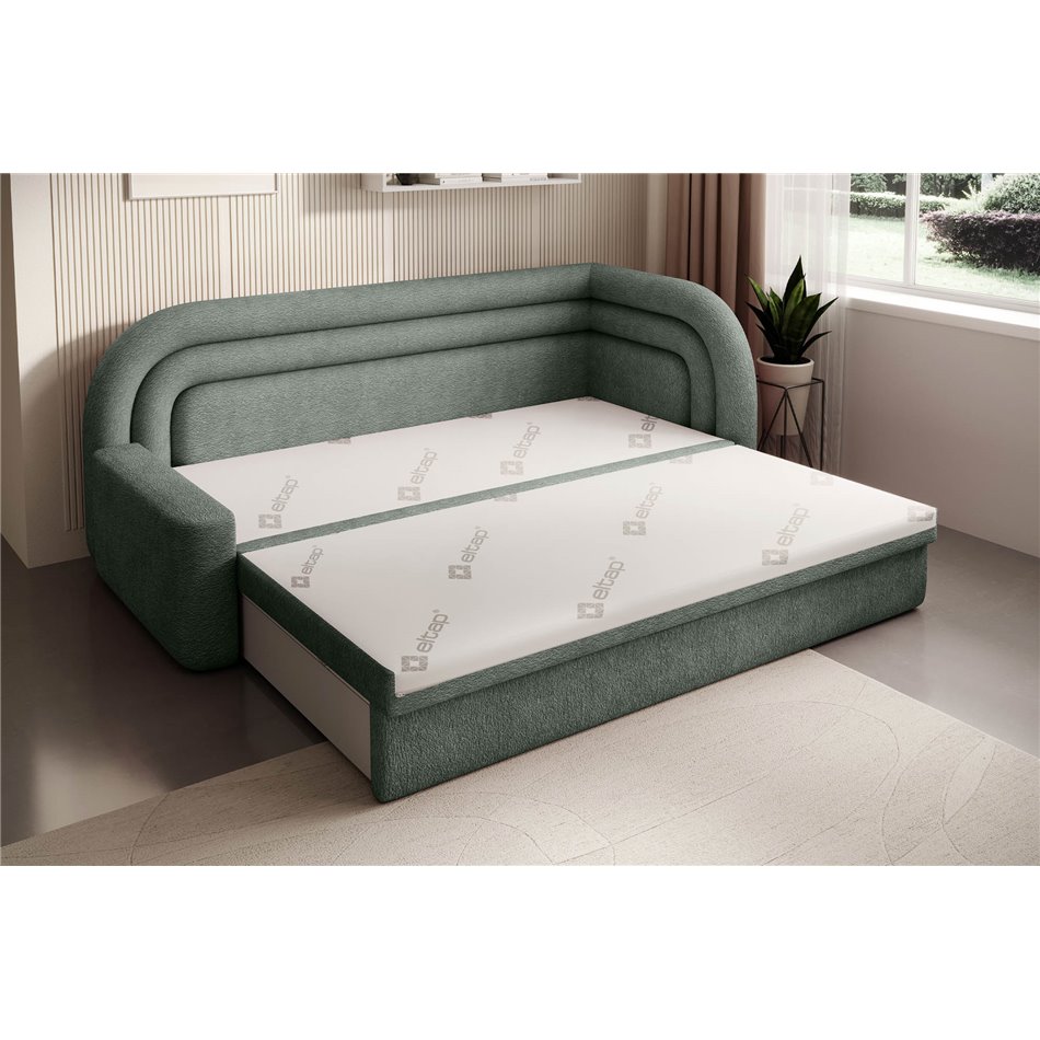 Sofa bed Elfabilo R, sleeping function, Touch 100, textured velvet, green, H80x86x223cm