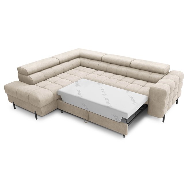 Corner sofa Elferucce L, sleeping function, Aura 18, velvet, beige, H93x200x276cm