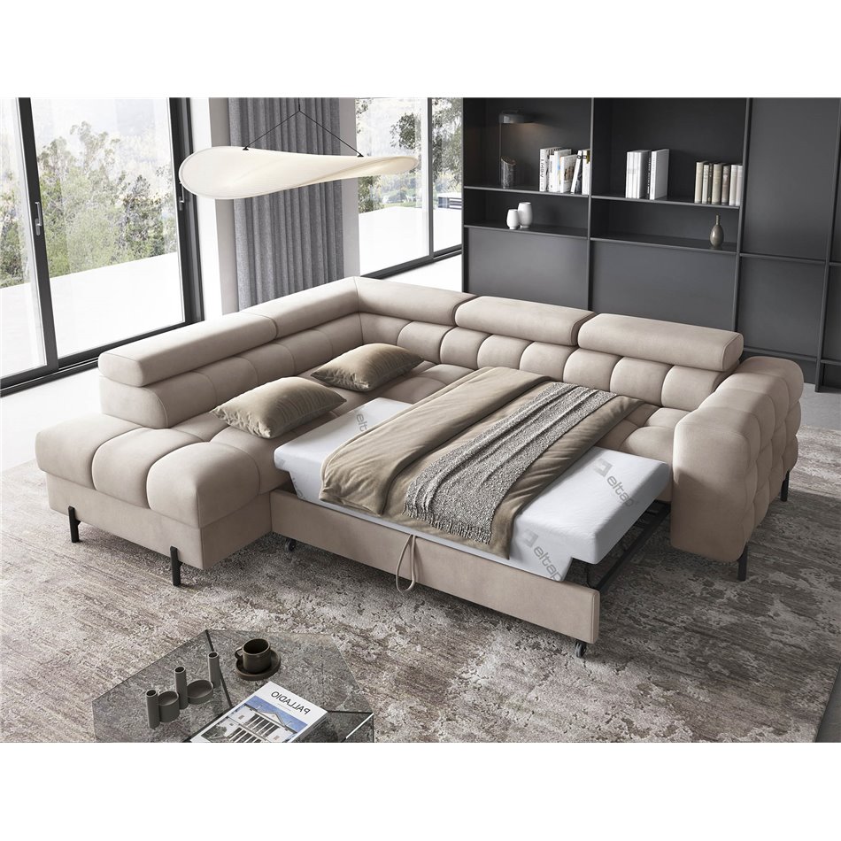 Corner sofa Elferucce L, sleeping function, Paros 02, beige, H93x200x276cm