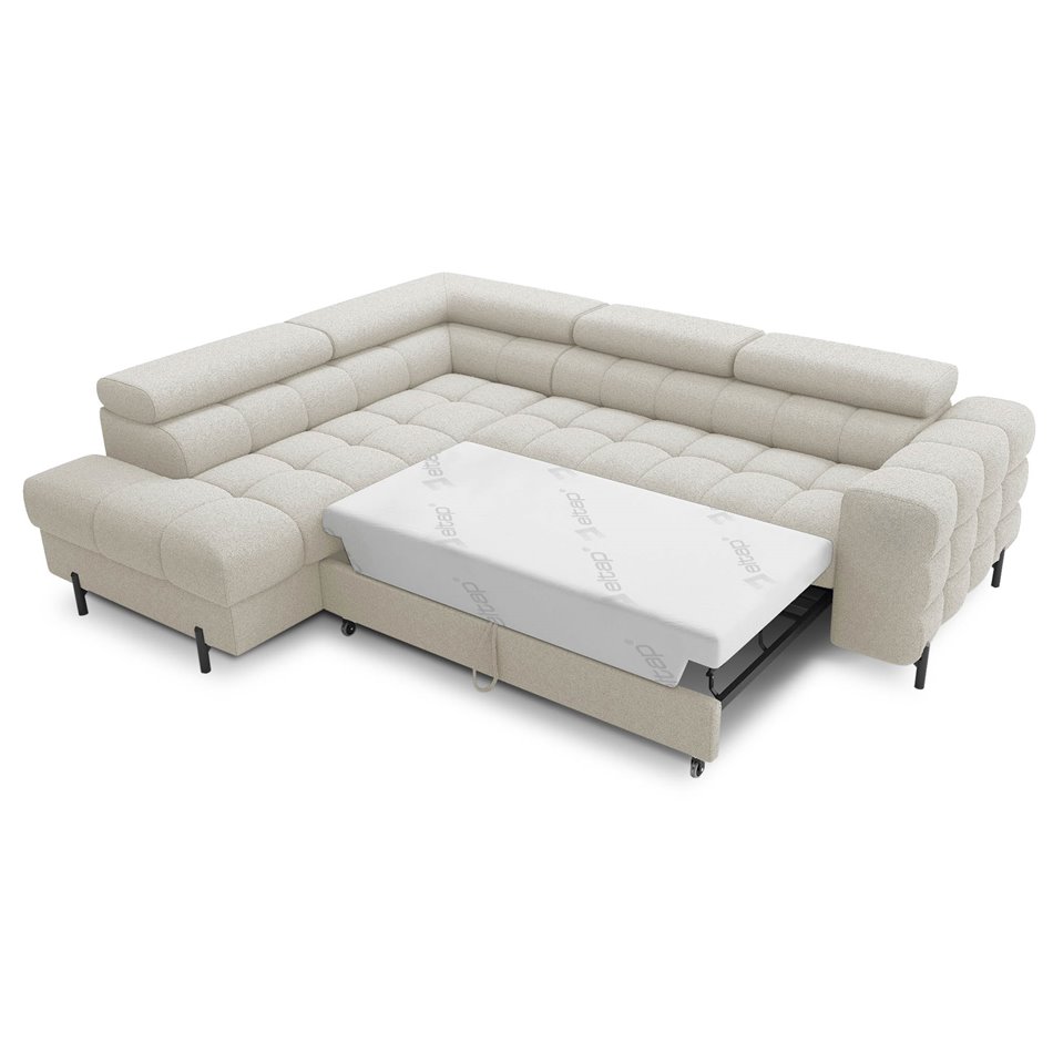 Corner sofa Elferucce L, sleeping function, Royal 18, bouclé, beige, H93x200x276cm