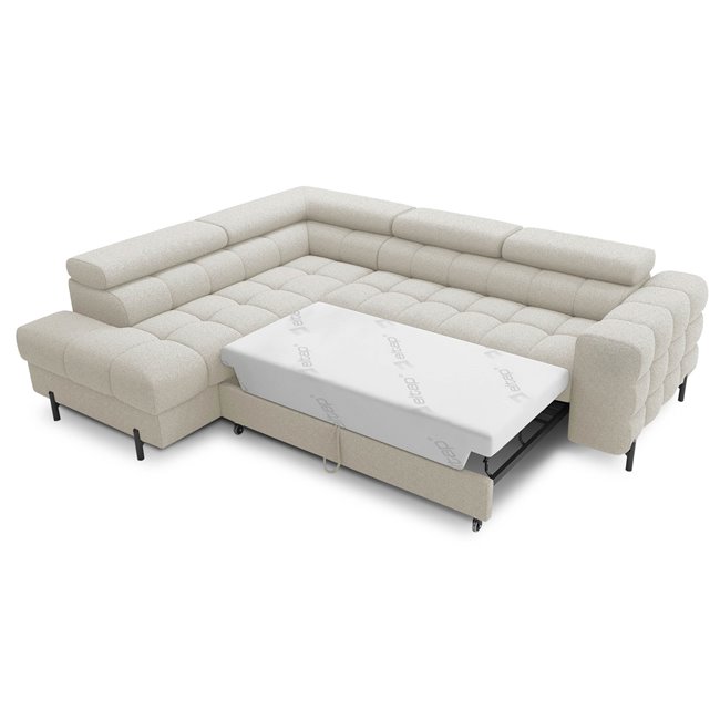 Corner sofa Elferucce L, sleeping function, Royal 18, bouclé, beige, H93x200x276cm