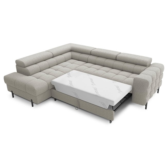 Corner sofa Elferucce L, sleeping function, Royal 20, bouclé, beige, H93x200x276cm
