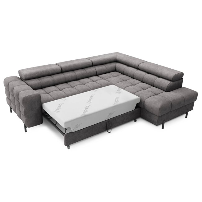 Corner sofa Elferucce R, sleeping function, Aura 04, velvet, grey, H93x200x276cm