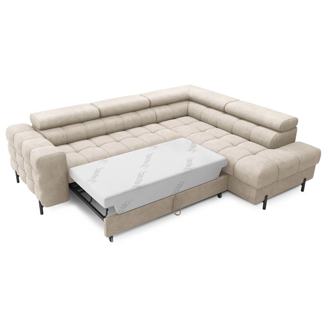 Corner sofa Elferucce R, sleeping function, Aura 18, velvet, beige, H93x200x276cm