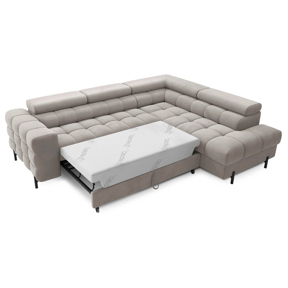 Corner sofa Elferucce R, sleeping function, Paros 02, beige, H93x200x276cm