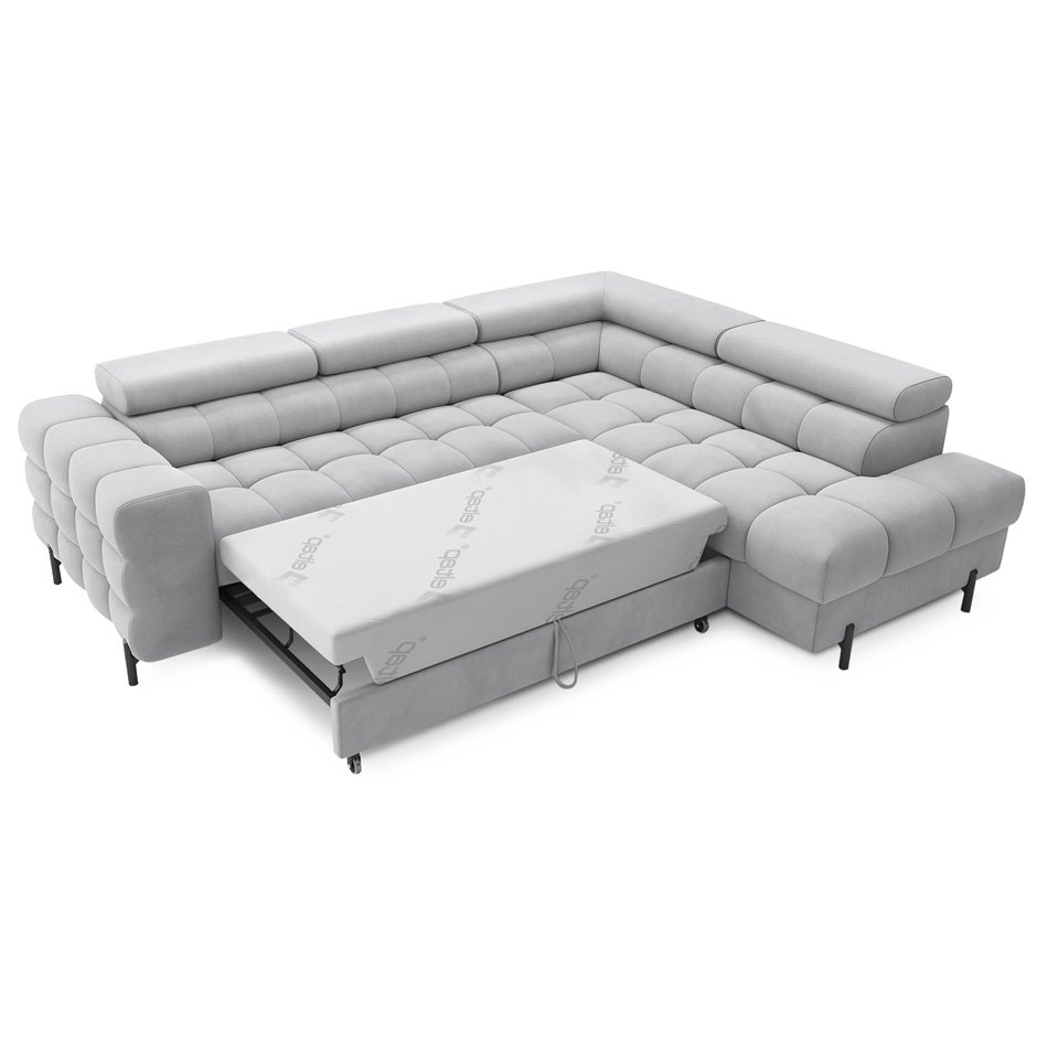 Corner sofa Elferucce R, sleeping function, Paros 05, grey, H93x200x276cm