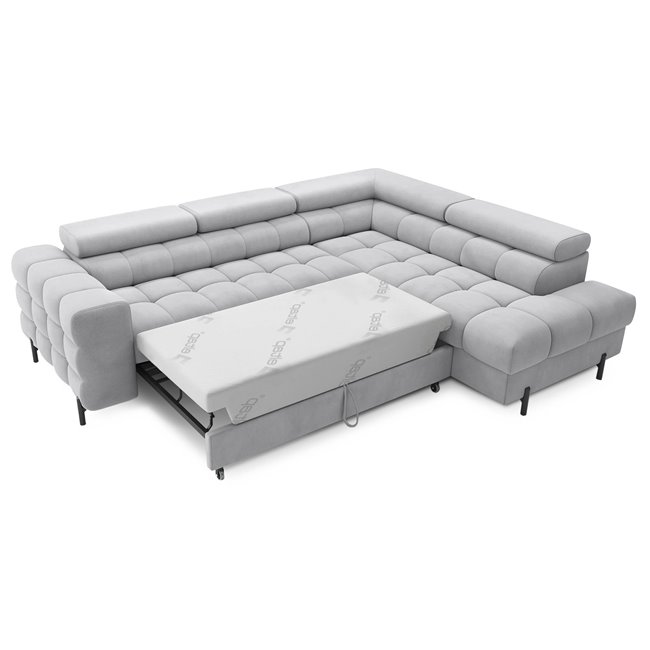 Corner sofa Elferucce R, sleeping function, Paros 05, grey, H93x200x276cm