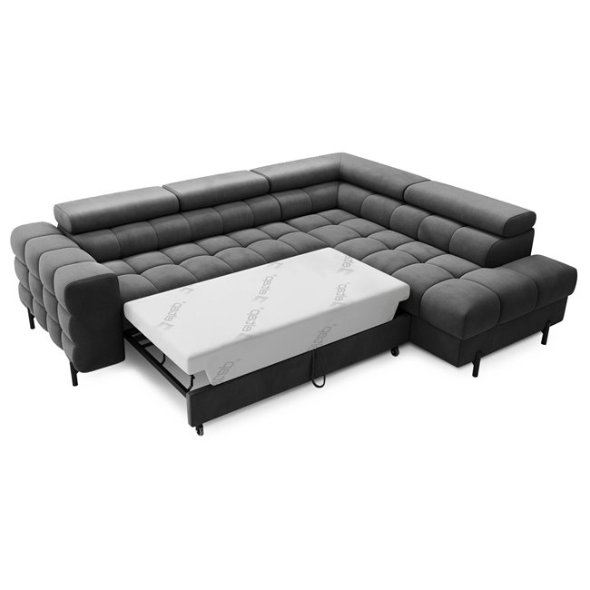 Corner sofa Elferucce R, sleeping function, Paros 06, dark grey, H93x200x276cm
