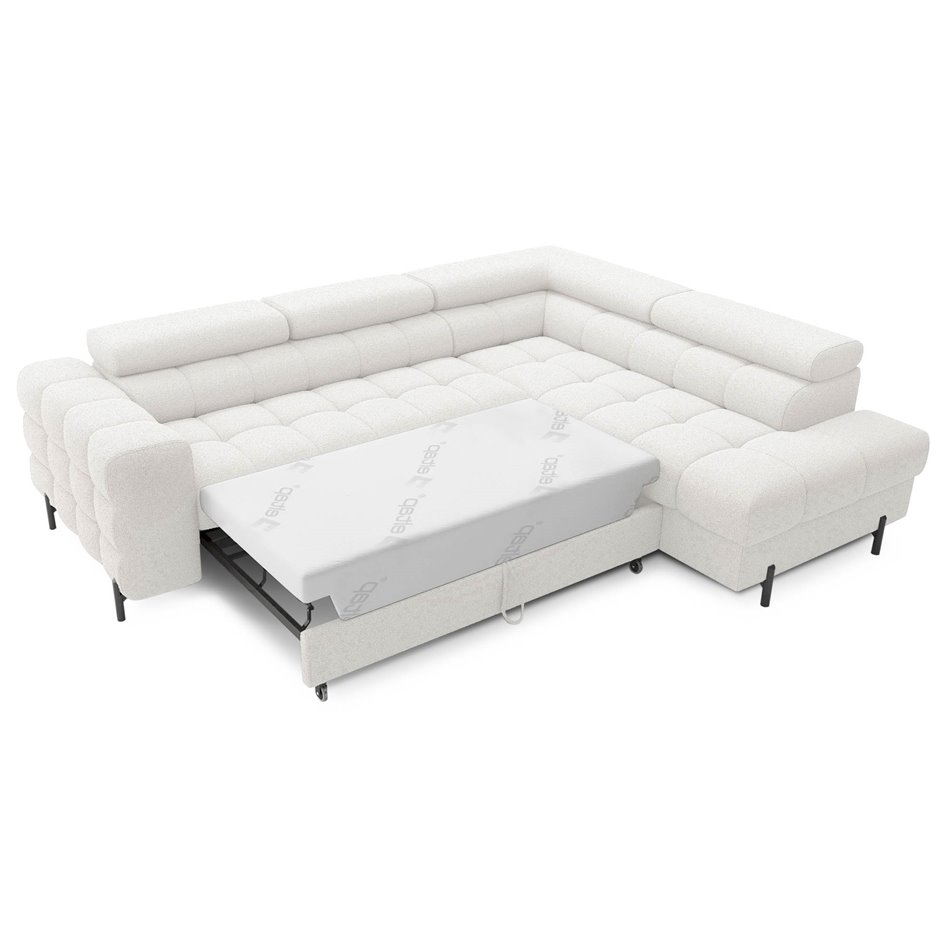 Corner sofa Elferucce R, sleeping function, Royal 01, bouclé, white, H93x200x276cm