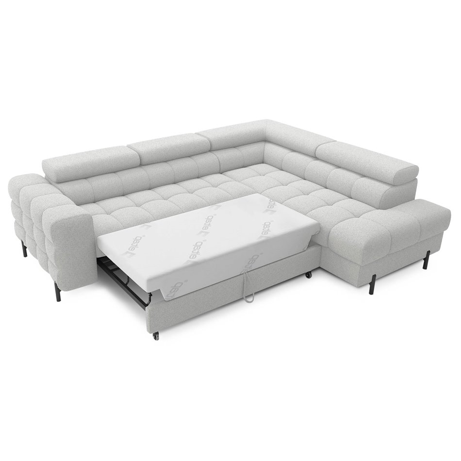 Corner sofa Elferucce R, sleeping function, Royal 03, bouclé, grey, H93x200x276cm