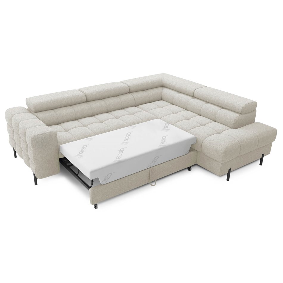 Corner sofa Elferucce R, sleeping function, Royal 18, bouclé, beige, H93x200x276cm