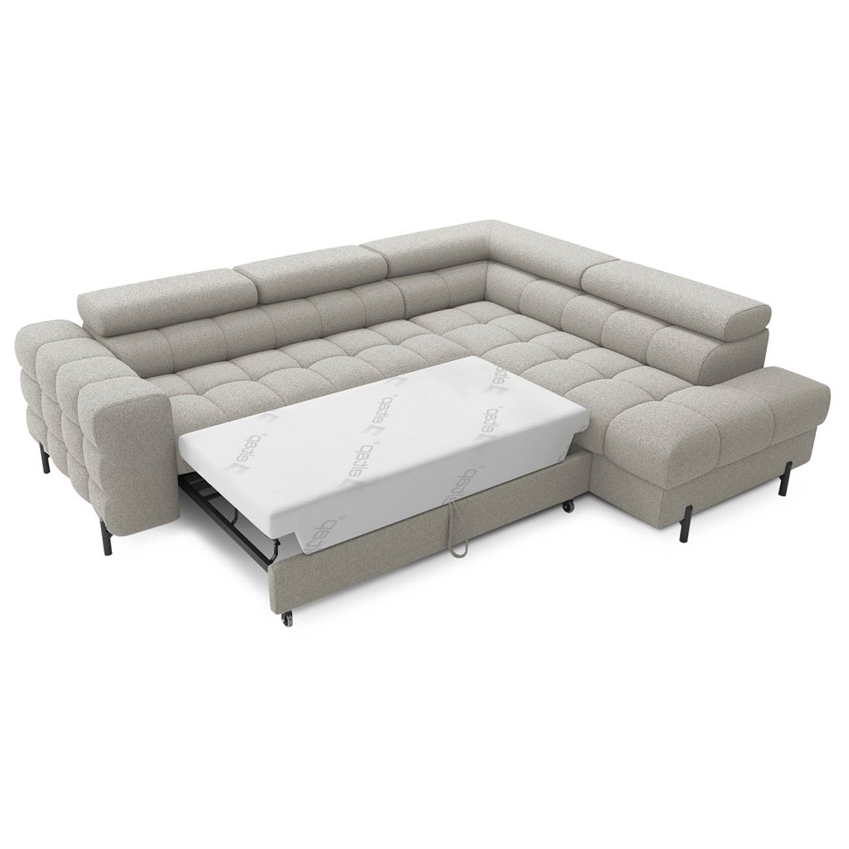 Corner sofa Elferucce R, sleeping function, Royal 20, bouclé, beige, H93x200x276cm