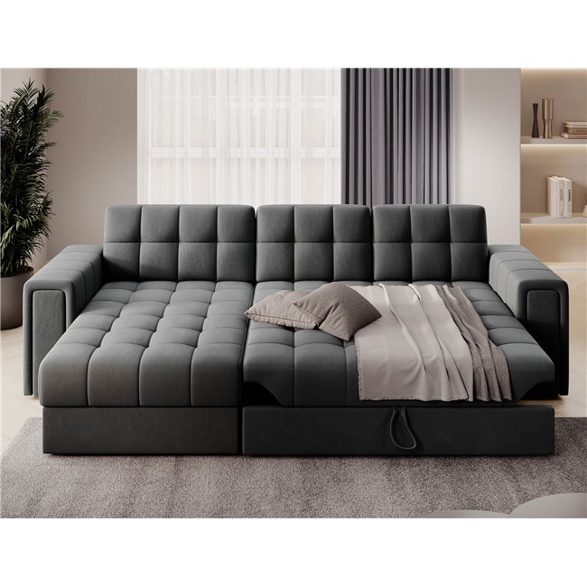 Угловой диван Elveni L/R Reversible, раздвижной, Sola 06, темно-серый, H82x150x260см