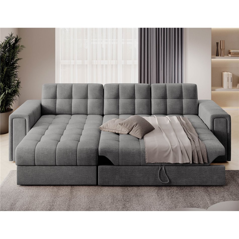 Corner sofa Elveni L/R Reversible, sleeping function, Monolith 85, velvet, grey, H82x150x260cm