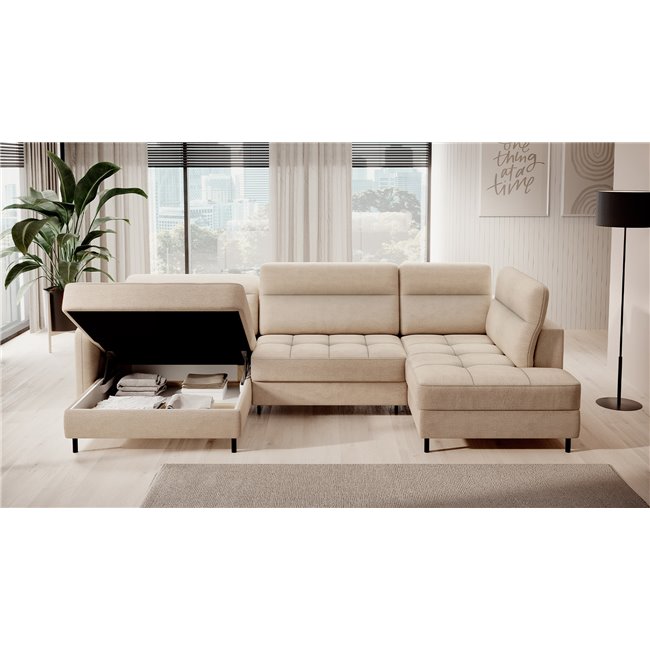 U shape sofa Elberto L, sleeping function, Toscany 18, velvet, beige, H100x165x306cm