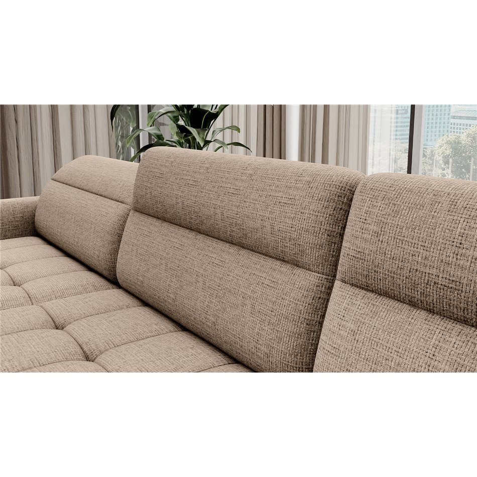 U shape sofa Elberto L, sleeping function, Aubron 04, wavy velvet, beige, H100x165x306cm