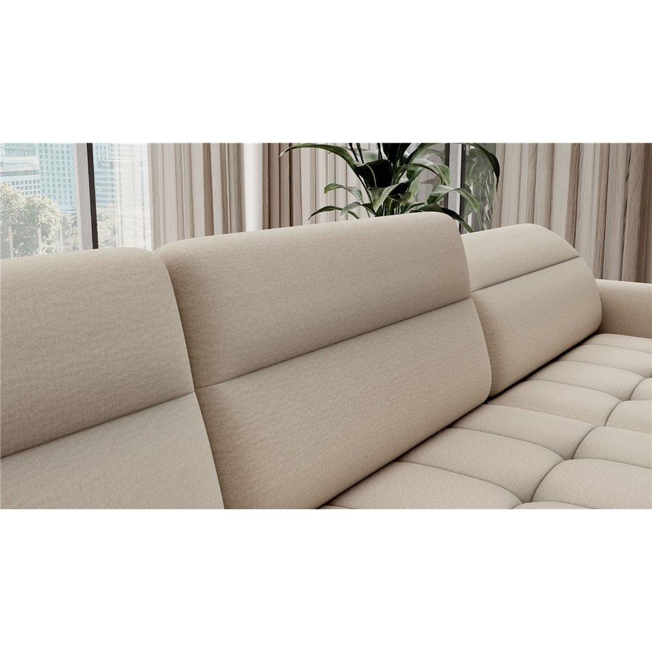 U shape sofa Elberto R, sleeping function, Manhattan 18, velvet, beige, H100x165x306cm