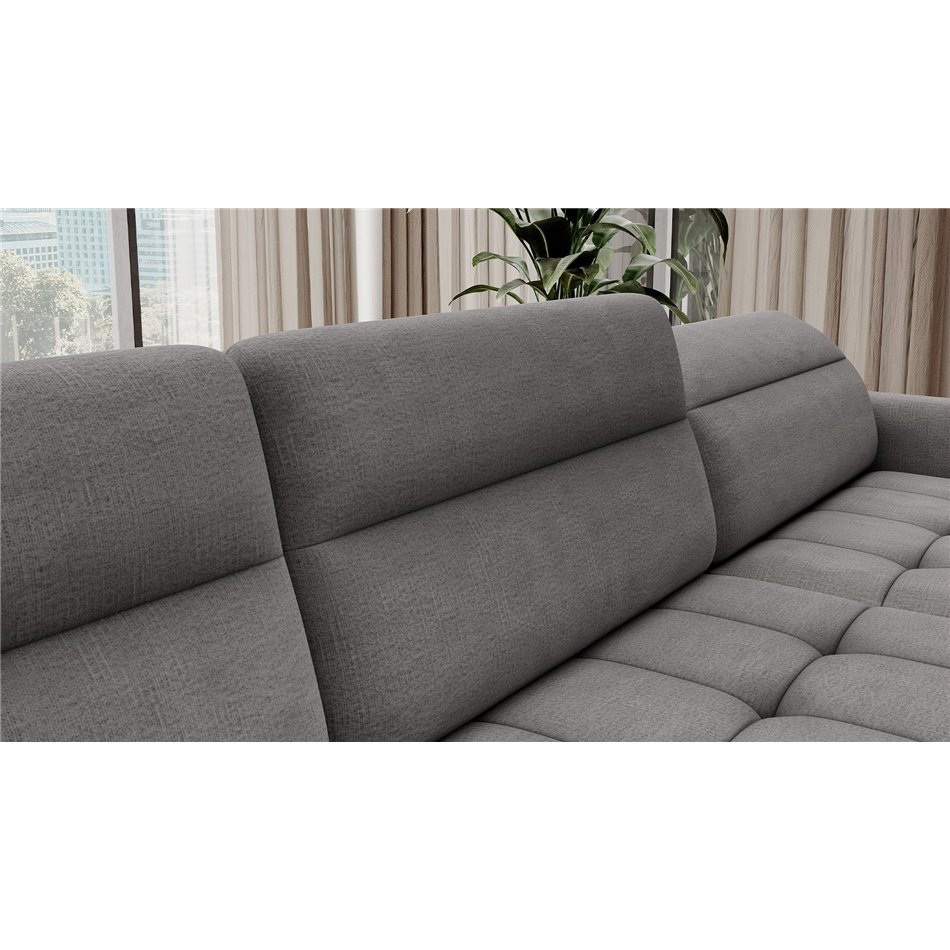 U shape sofa Elberto R, sleeping function, Toscany 03, velvet, grey, H100x165x306cm
