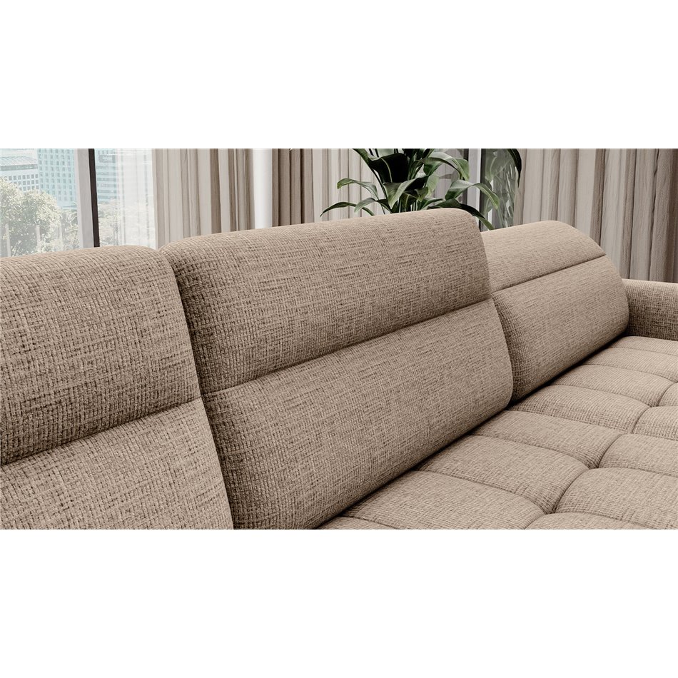 U shape sofa Elberto R, sleeping function, Aubron 20, wavy velvet, beige, H100x165x306cm