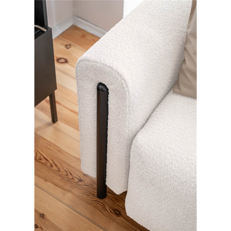 Sofa bed Elcadova Black, sleeping function, Royal 01, bouclé, white, H97x97x244cm