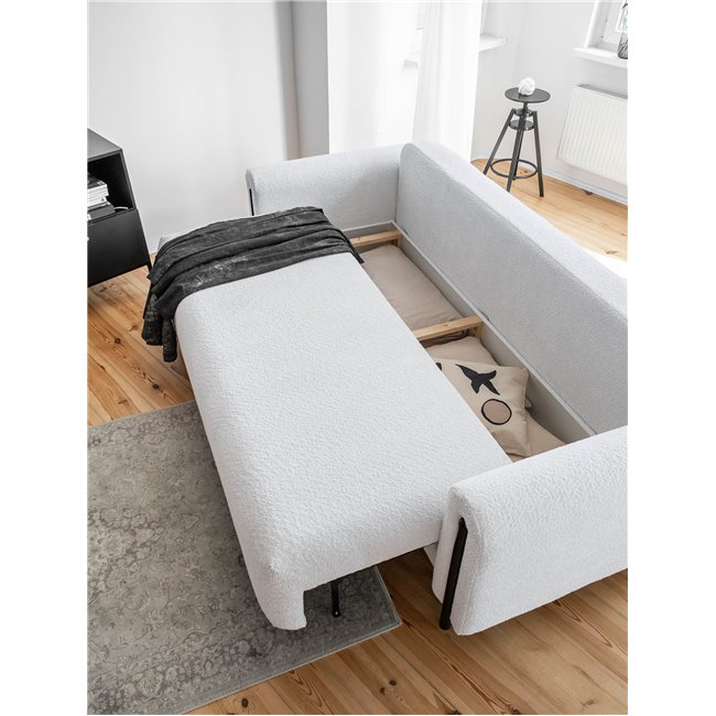 Sofa bed Elcadova Black, sleeping function, Royal 03, bouclé, grey, H97x97x244cm