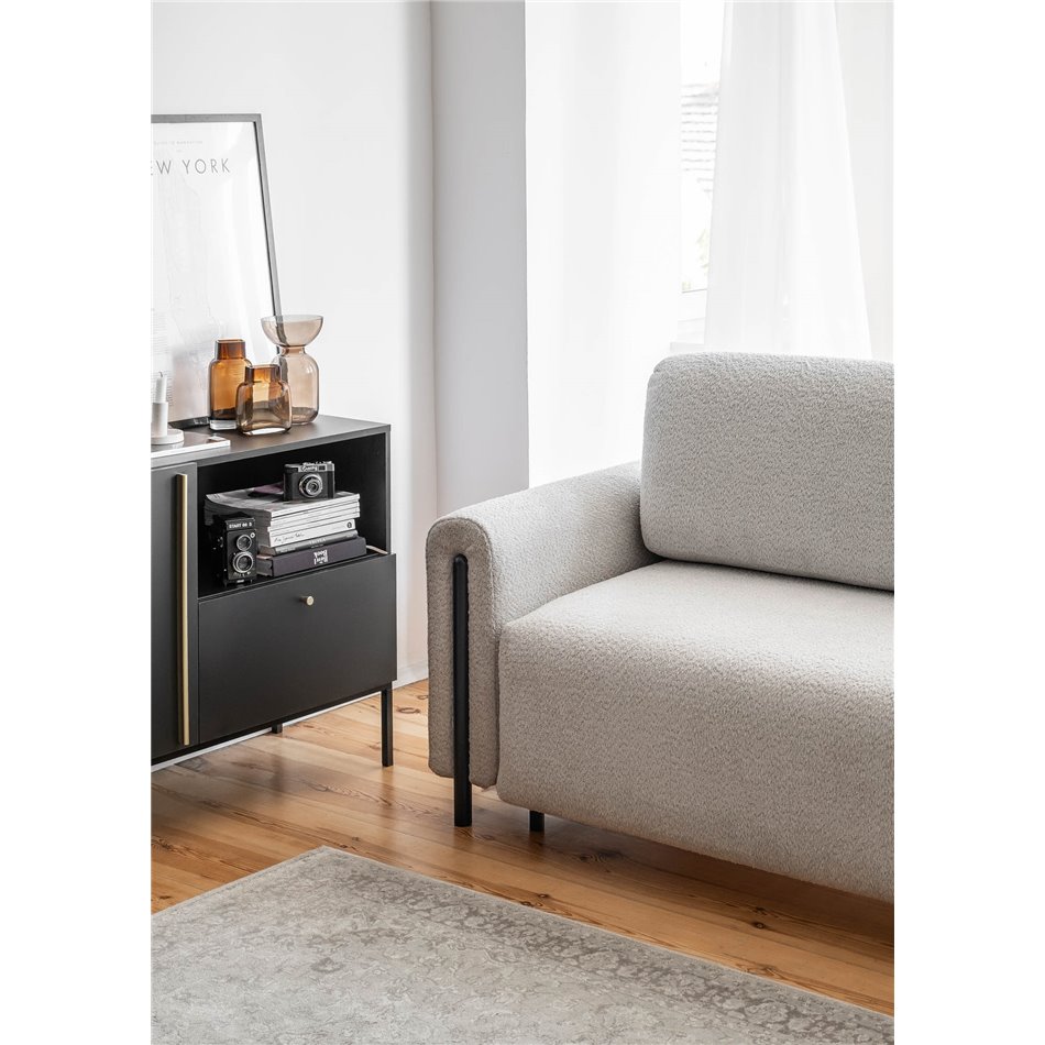 Sofa bed Elcadova Black, sleeping function, Royal 04, bouclé, grey, H97x97x244cm