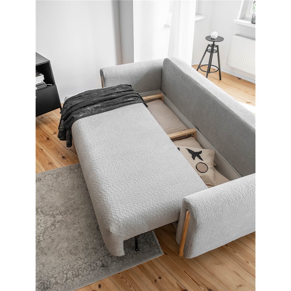 Sofa bed Elcadova Oak, sleeping function, Royal 04, bouclé, grey, H97x97x244cm