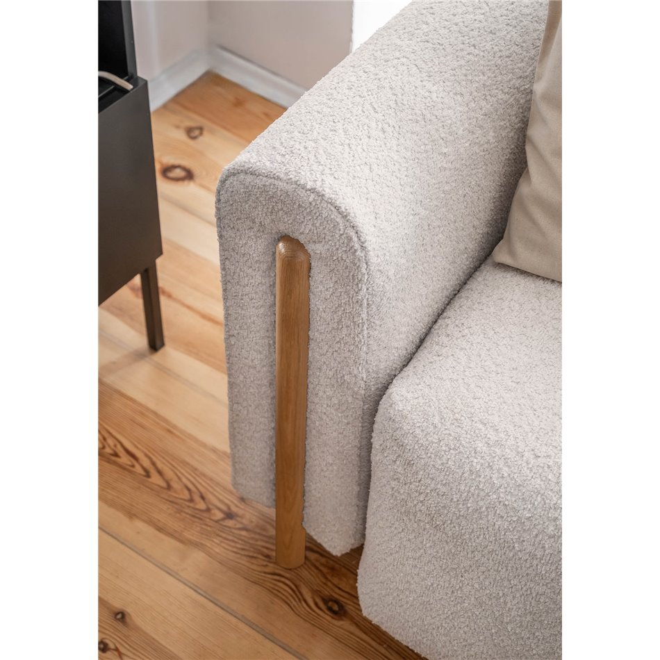 Sofa bed Elcadova Oak, sleeping function, Royal 18, bouclé, beige, H97x97x244cm