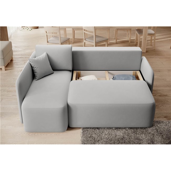 Corner sofa Elhandson L, sleeping function, Sola 4, grey, H89x150x206cm