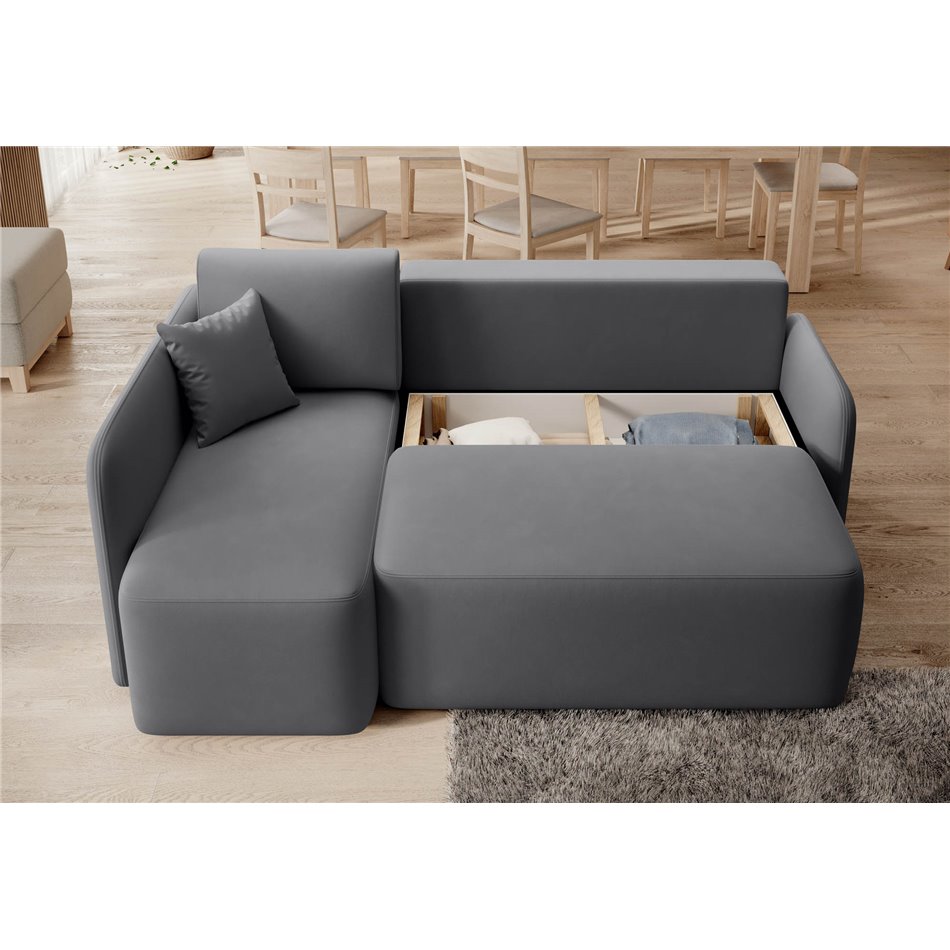 Corner sofa Elhandson L, sleeping function, Sola 6, dark grey, H89x150x206cm