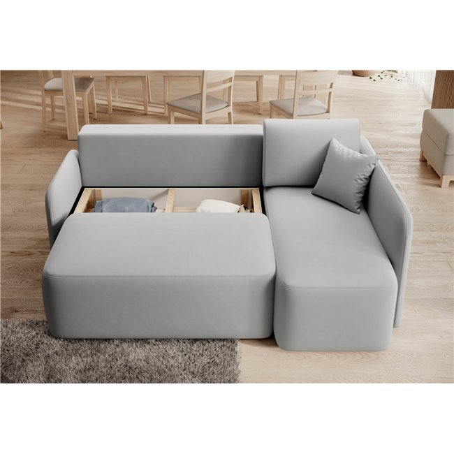 Corner sofa Elhandson R, sleeping function, Sola 4, grey, H89x150x206cm