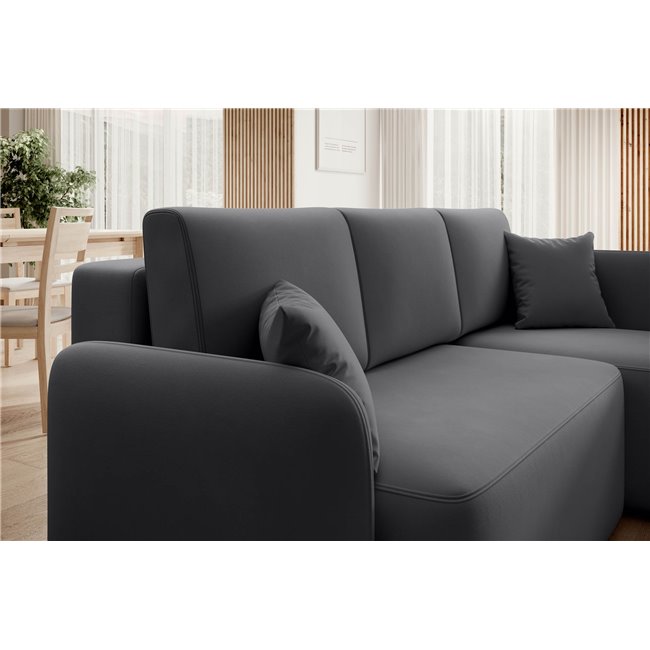 Corner sofa Elhandson R, sleeping function, Sola 6, dark grey, H89x150x206cm