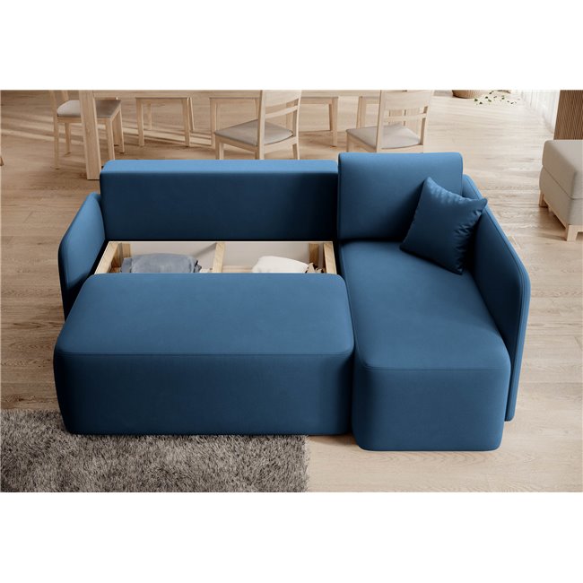 Corner sofa Elhandson R, sleeping function, Lukso 40, velvet, blue, H89x150x206cm