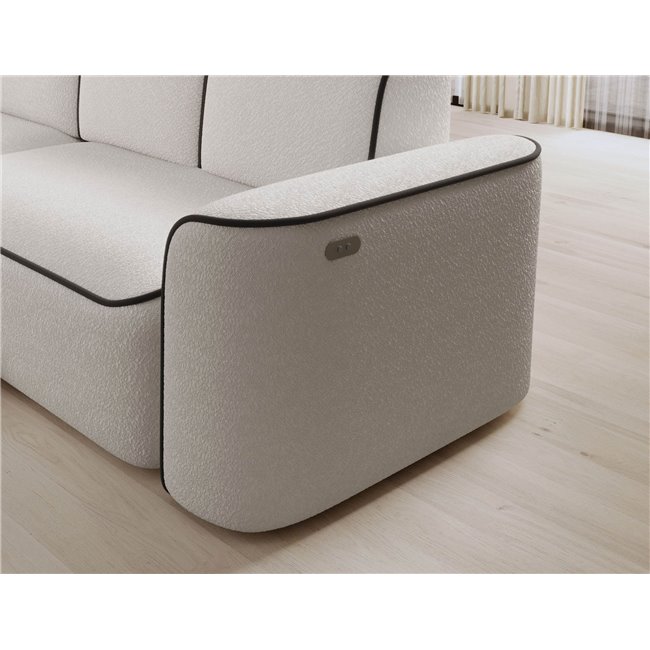 Corner sofa Elume L, sleeping function, Royal 01, Velvetmat 22, bouclé, white, H88x190x287cm