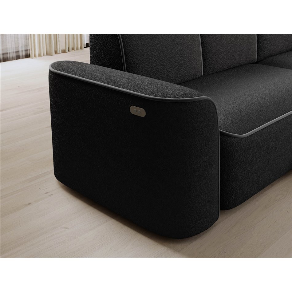 Corner sofa Elume L, sleeping function, Royal 05, Velvetmat 4, bouclé, dark grey, H88x190x287cm