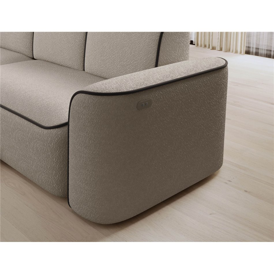 Corner sofa Elume L, sleeping function, Royal 18, Velvetmat 22, bouclé, beige, H88x190x287cm